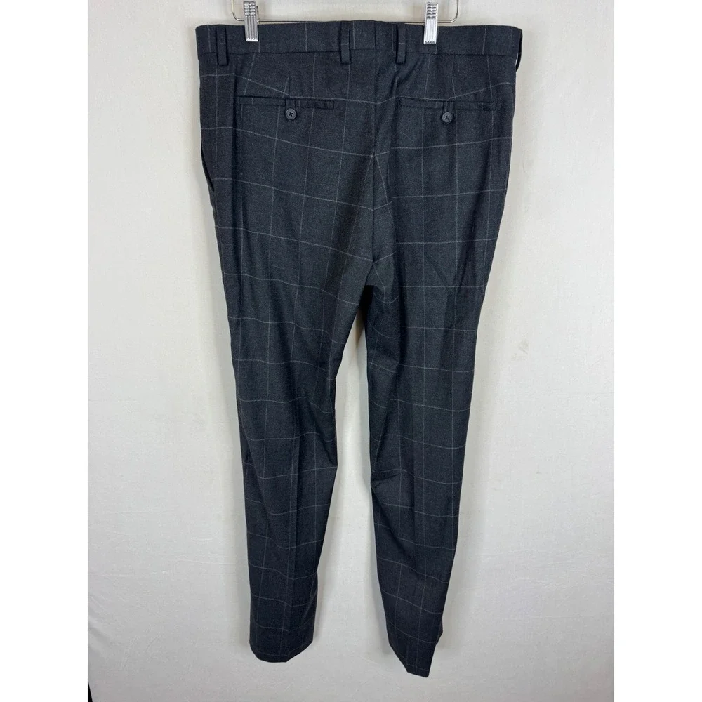 Banana Republic Mens Tailored Wool Blend Windowpane Suit Charcoal Gray 44R 36x34
